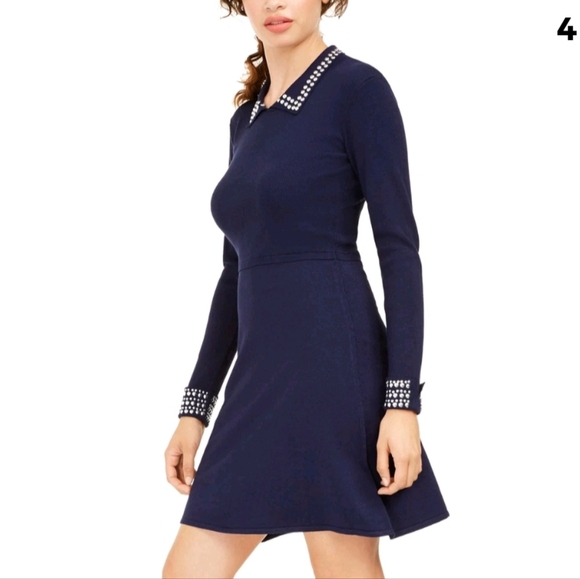 Rosie Harlow Blue Knit Long Sleeve Sweater Dress NWT Studded - Picture 13 of 13
